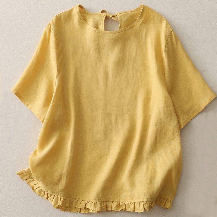 Camiseta informal de poliéster con cuello redondo, volantes y dobladillo con lazo para mujer Buddha Stones - Oro - US8-10，UK/AU12-14，EU40-42 (2XL) - image 0