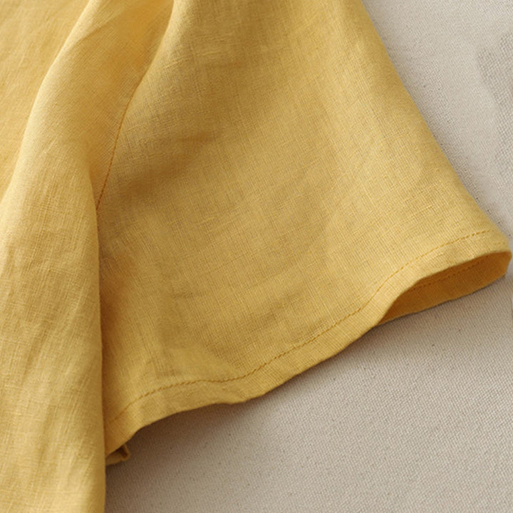 Camiseta informal de poliéster con cuello redondo, volantes y dobladillo con lazo para mujer Buddha Stones - image 4