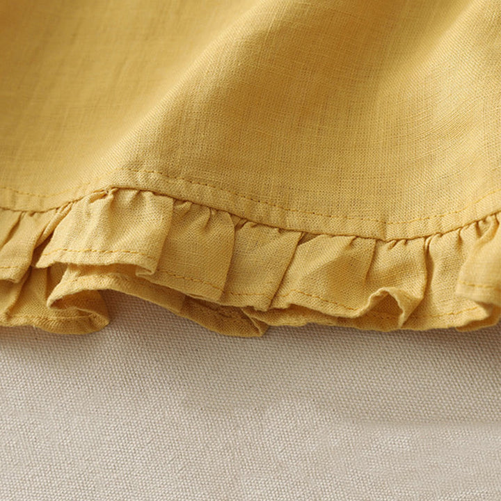 Camiseta informal de poliéster con cuello redondo, volantes y dobladillo con lazo para mujer Buddha Stones - image 2