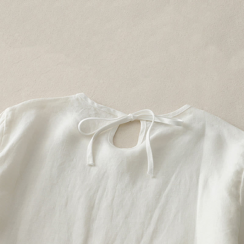 Camiseta informal de poliéster con cuello redondo, volantes y dobladillo con lazo para mujer Buddha Stones - image 12