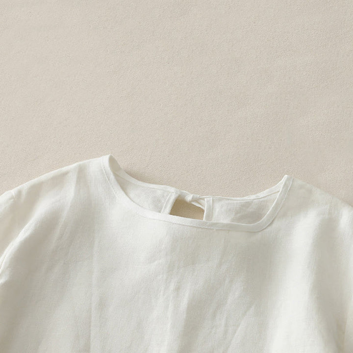 Camiseta informal de poliéster con cuello redondo, volantes y dobladillo con lazo para mujer Buddha Stones - image 9