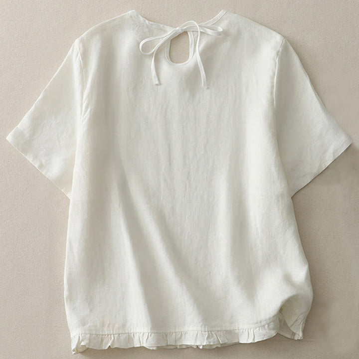 Camiseta informal de poliéster con cuello redondo, volantes y dobladillo con lazo para mujer Buddha Stones - Blanco - US8-10，UK/AU12-14，EU40-42 (2XL) - image 5