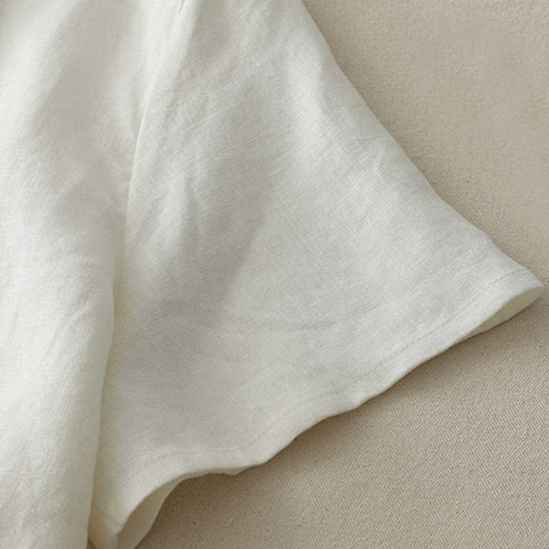 Camiseta informal de poliéster con cuello redondo, volantes y dobladillo con lazo para mujer Buddha Stones - image 6