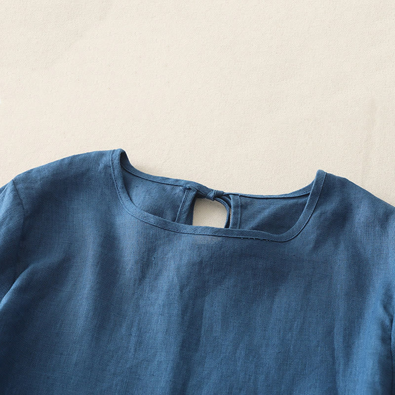 Camiseta informal de poliéster con cuello redondo, volantes y dobladillo con lazo para mujer Buddha Stones - image 15