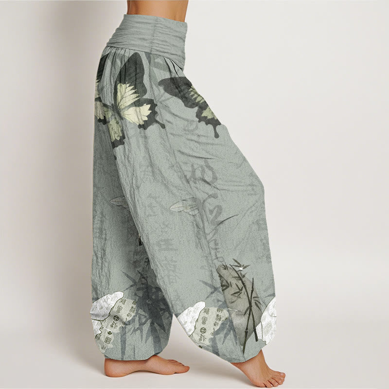Pantalones harén de algodón puro con diseño de Buddha Stones, hojas de bambú y caracteres chinos para mujer, con cintura elástica - image 8