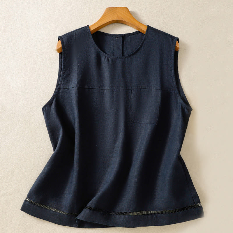 Chaleco sin mangas de algodón para mujer con diseño de botones y cuello redondo sencillo con Buddha Stones - Azul medianoche - US8-10，UK/AU12-14，EU40-42 (2XL) - image 1