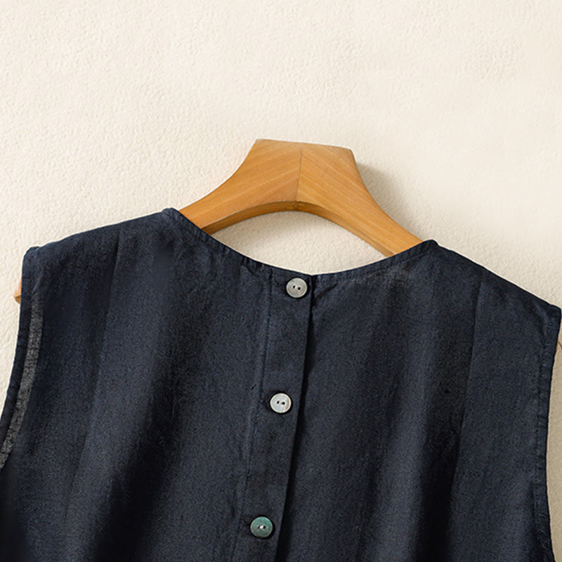 Chaleco sin mangas de algodón para mujer con diseño de botones y cuello redondo sencillo con Buddha Stones - image 4