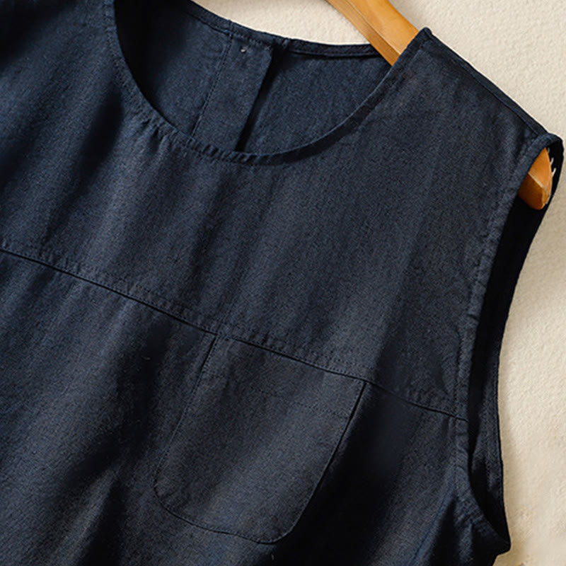 Chaleco sin mangas de algodón para mujer con diseño de botones y cuello redondo sencillo con Buddha Stones - image 2