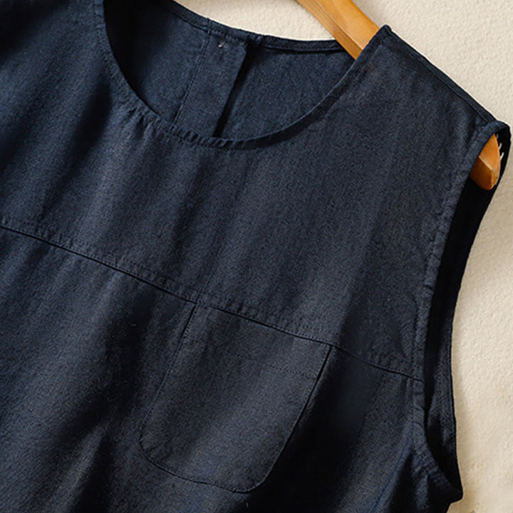 Chaleco sin mangas de algodón para mujer con diseño de botones y cuello redondo sencillo con Buddha Stones - image 2