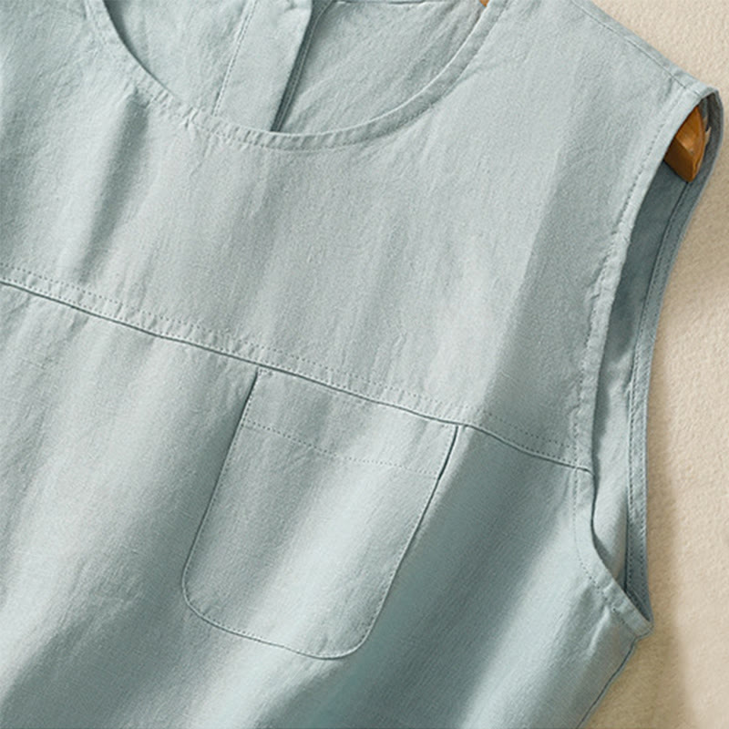 Chaleco sin mangas de algodón para mujer con diseño de botones y cuello redondo sencillo con Buddha Stones - image 9