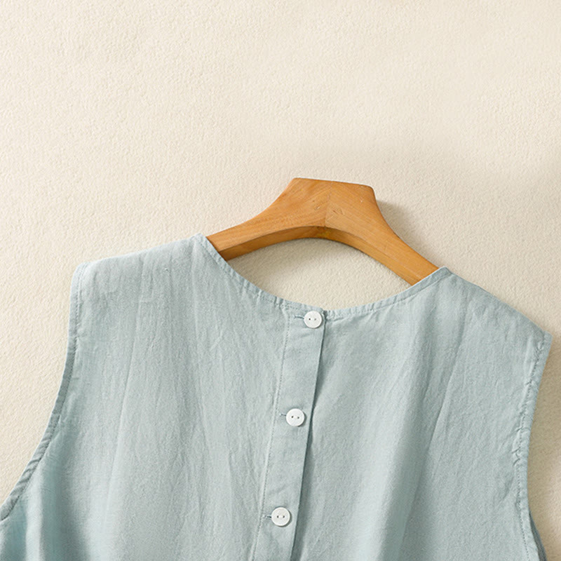 Chaleco sin mangas de algodón para mujer con diseño de botones y cuello redondo sencillo con Buddha Stones - image 11