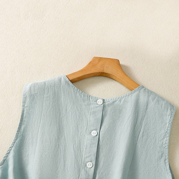 Chaleco sin mangas de algodón para mujer con diseño de botones y cuello redondo sencillo con Buddha Stones - image 11