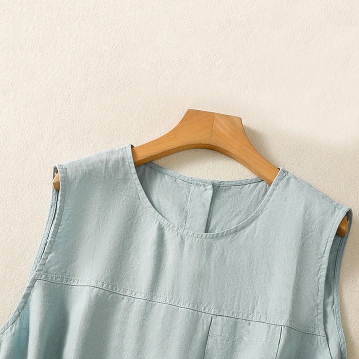 Chaleco sin mangas de algodón para mujer con diseño de botones y cuello redondo sencillo con Buddha Stones - image 8