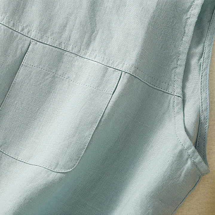 Chaleco sin mangas de algodón para mujer con diseño de botones y cuello redondo sencillo con Buddha Stones - image 13