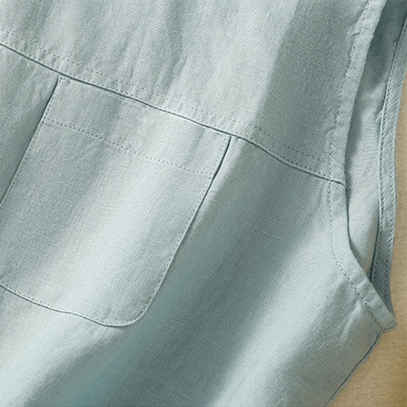 Chaleco sin mangas de algodón para mujer con diseño de botones y cuello redondo sencillo con Buddha Stones - image 14