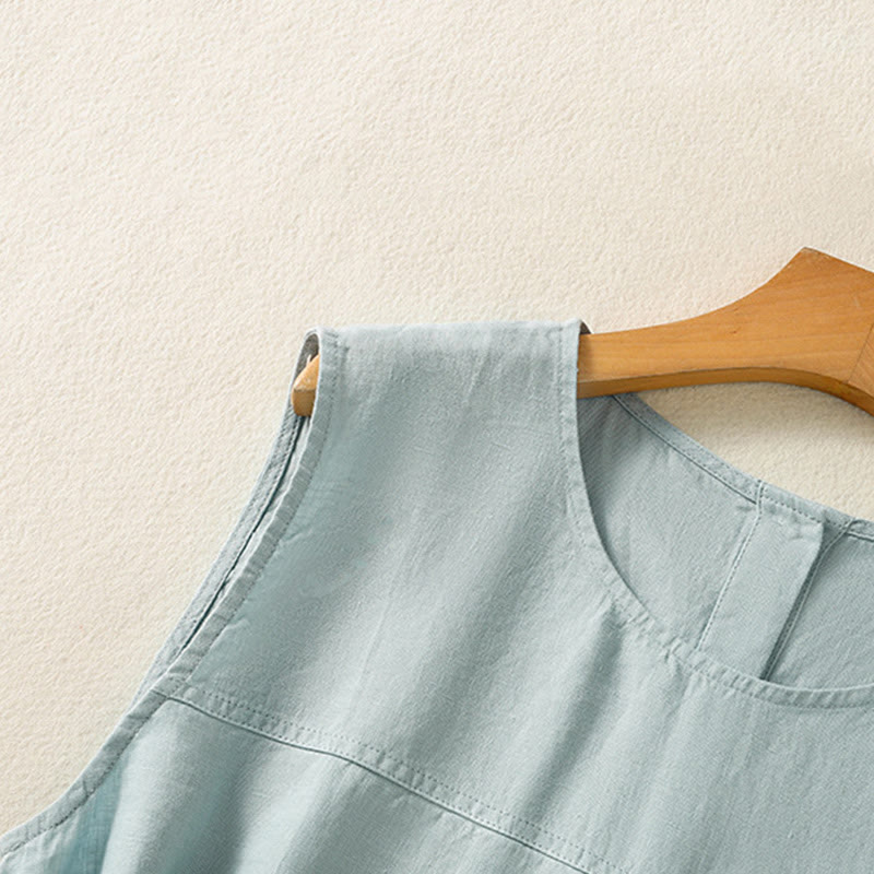 Chaleco sin mangas de algodón para mujer con diseño de botones y cuello redondo sencillo con Buddha Stones - image 10