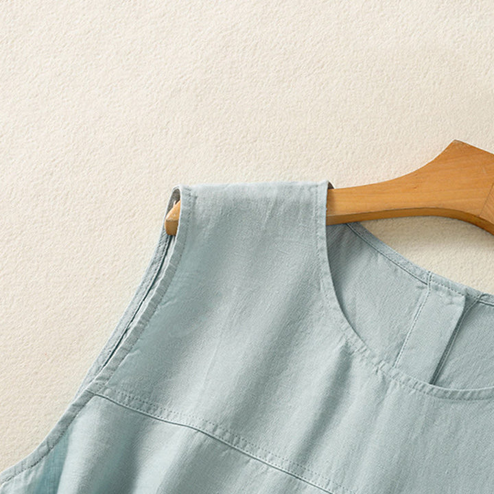 Chaleco sin mangas de algodón para mujer con diseño de botones y cuello redondo sencillo con Buddha Stones - image 10