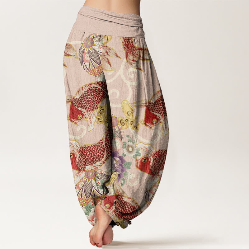 Pantalones bombachos de cintura elástica para mujer, de algodón, estilo casual, con estampado floral de Buddha Stones. - image 2