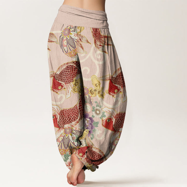 Pantalones bombachos de cintura elástica para mujer, de algodón, estilo casual, con estampado floral de Buddha Stones. - image 2