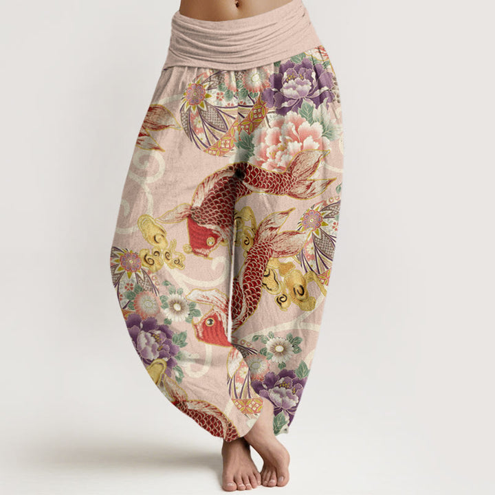 Pantalones bombachos de cintura elástica para mujer, de algodón, estilo casual, con estampado floral de Buddha Stones. - Rosa - US22，UK/AU26，EU54 (6XL) - image 0