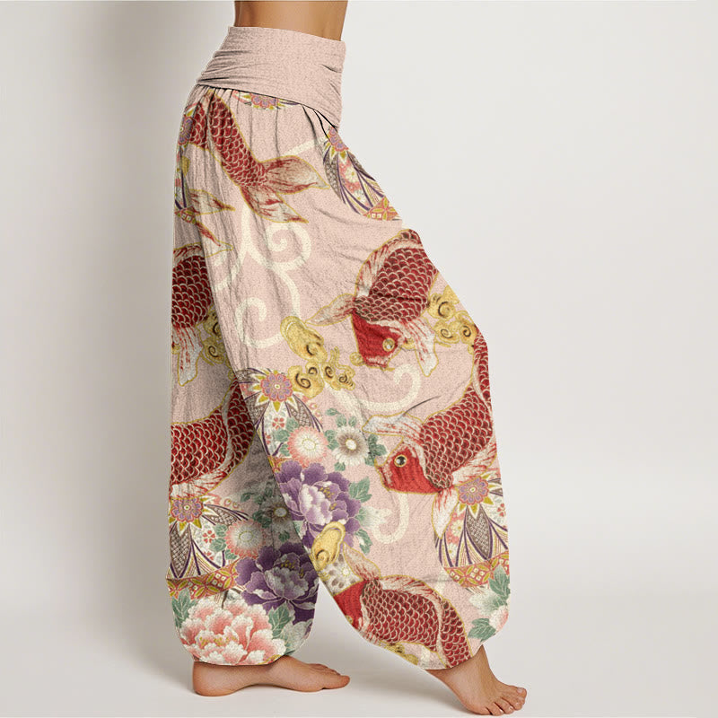 Pantalones bombachos de cintura elástica para mujer, de algodón, estilo casual, con estampado floral de Buddha Stones. - image 1