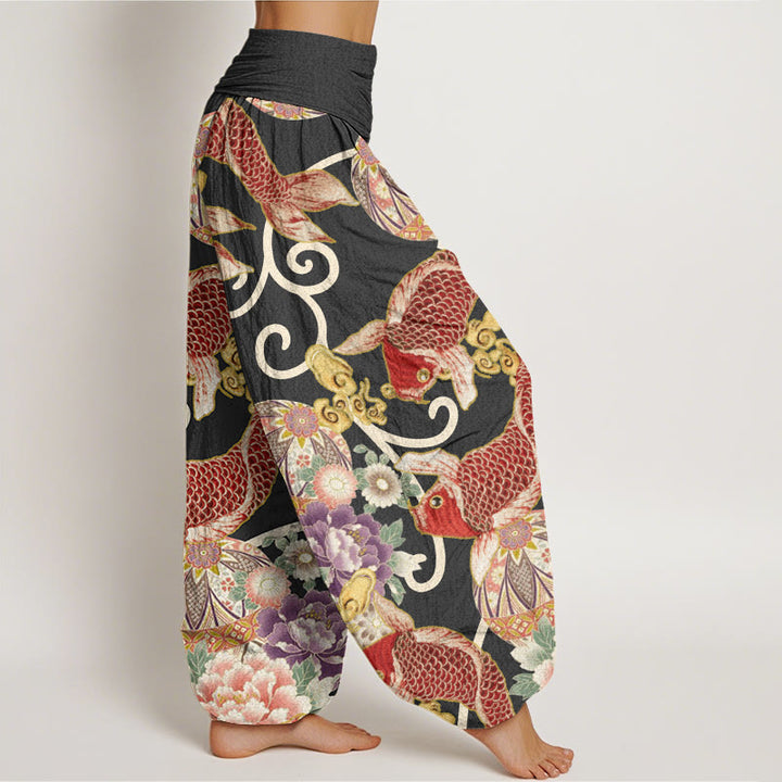 Pantalones bombachos de cintura elástica para mujer, de algodón, estilo casual, con estampado floral de Buddha Stones. - image 5