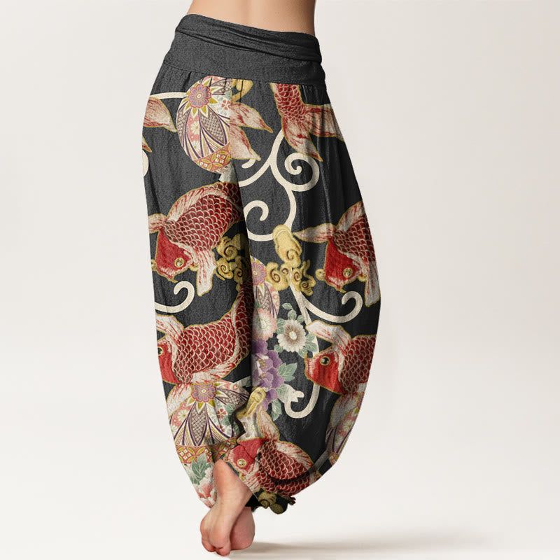 Pantalones bombachos de cintura elástica para mujer, de algodón, estilo casual, con estampado floral de Buddha Stones. - image 6