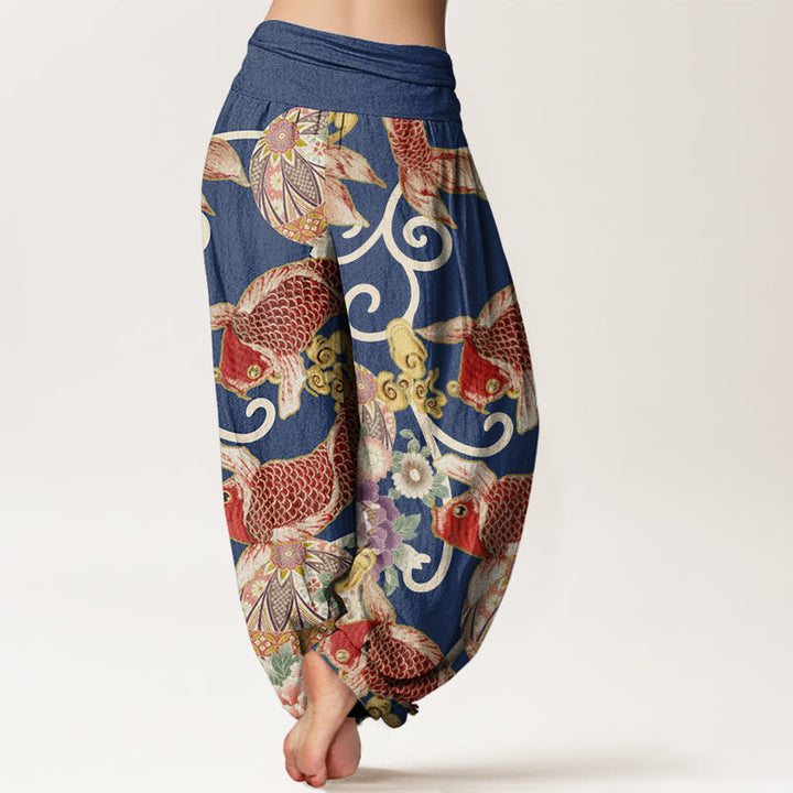 Pantalones bombachos de cintura elástica para mujer, de algodón, estilo casual, con estampado floral de Buddha Stones. - image 9