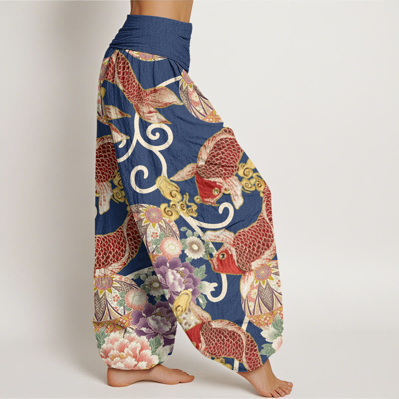Pantalones bombachos de cintura elástica para mujer, de algodón, estilo casual, con estampado floral de Buddha Stones. - image 8