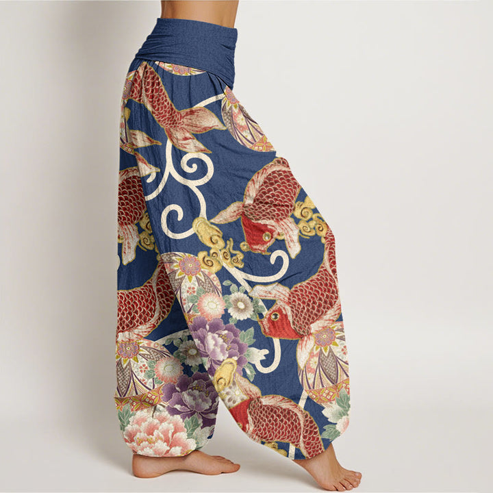 Pantalones bombachos de cintura elástica para mujer, de algodón, estilo casual, con estampado floral de Buddha Stones. - image 8