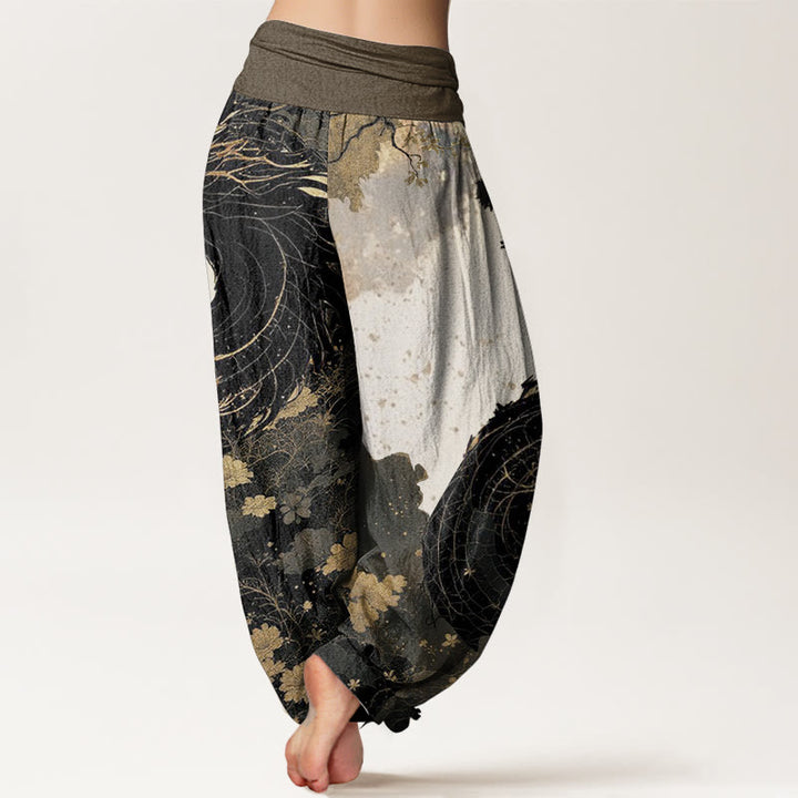 Pantalones Buddha Stones de algodón puro con estampado de dragón y árbol antiguo para mujer, cintura elástica
