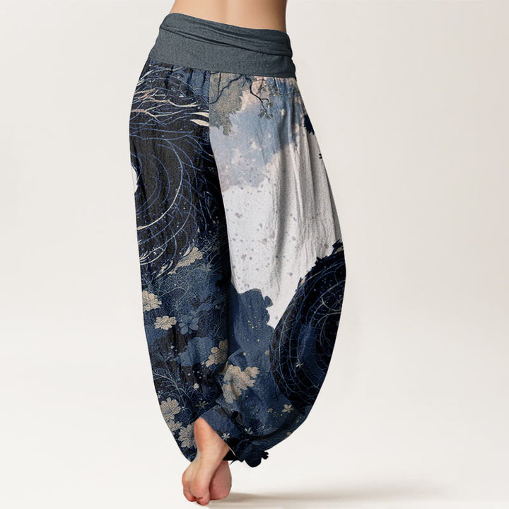 Pantalones Buddha Stones de algodón puro con estampado de dragón y árbol antiguo para mujer, cintura elástica