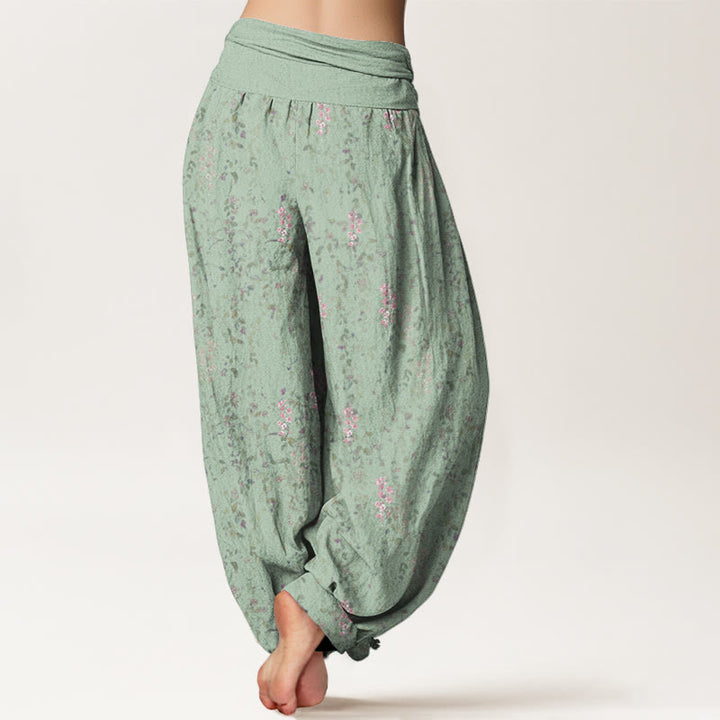 Pantalones bombachos de mujer con cintura elástica, estampado de pequeñas flores y algodón con Buddha Stones. - image 2