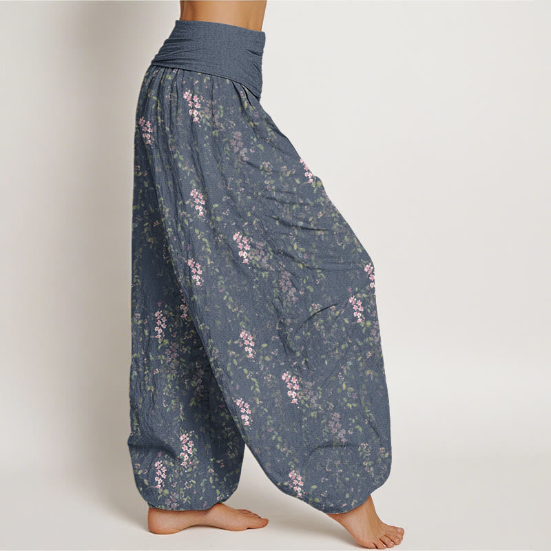 Pantalones bombachos de mujer con cintura elástica, estampado de pequeñas flores y algodón con Buddha Stones. - image 5