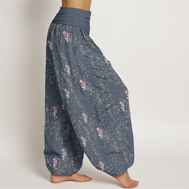 Pantalones bombachos de mujer con cintura elástica, estampado de pequeñas flores y algodón con Buddha Stones. - image 5