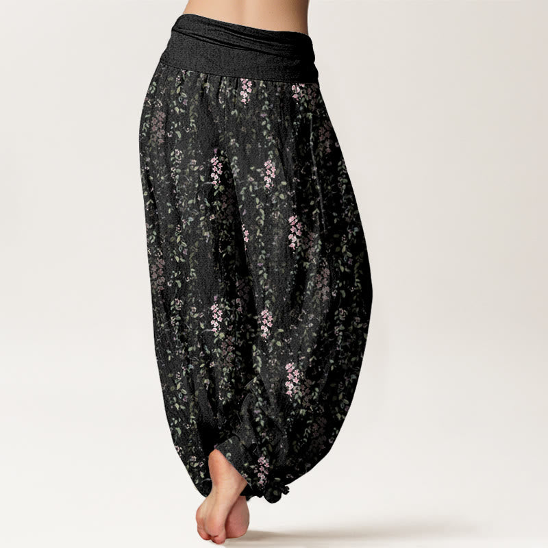 Pantalones bombachos de mujer con cintura elástica, estampado de pequeñas flores y algodón con Buddha Stones. - image 9
