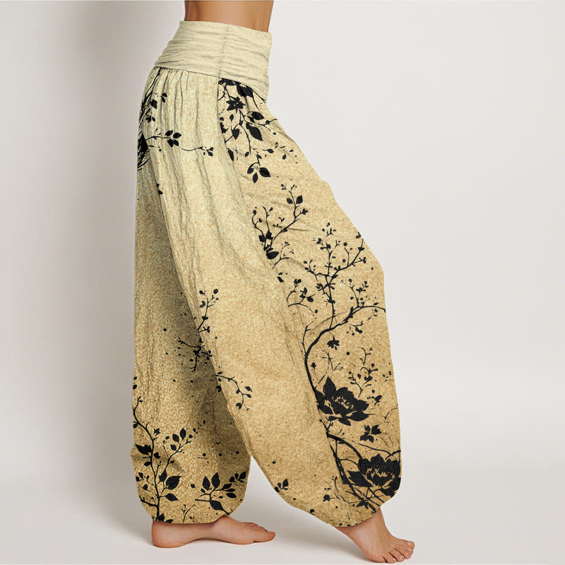 Pantalones harén de algodón puro con estampado de hojas y flores de dragón para mujer, cintura elástica, estilo casual, Buddha Stones - image 11