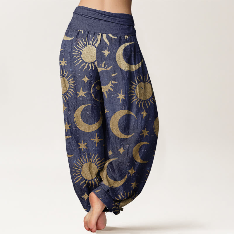 Pantalones Buddha Stones de algodón puro con diseño de luna creciente, sol y estrellas para mujer, con cintura elástica - image 7