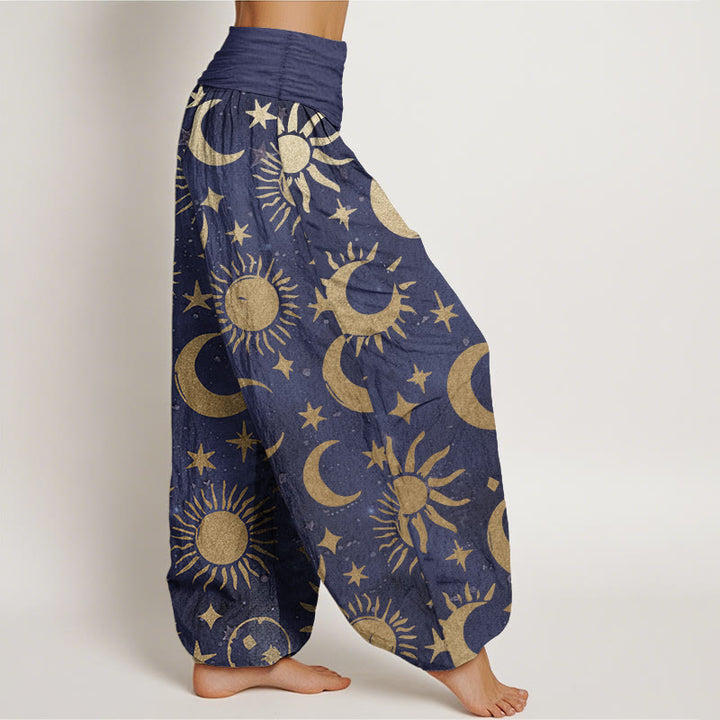 Pantalones Buddha Stones de algodón puro con diseño de luna creciente, sol y estrellas para mujer, con cintura elástica - image 8