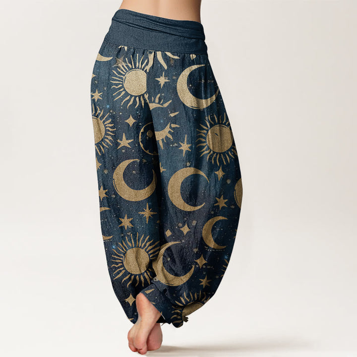 Pantalones Buddha Stones de algodón puro con diseño de luna creciente, sol y estrellas para mujer, con cintura elástica - image 10