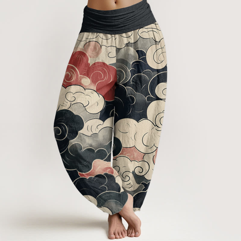 Pantalones Buddha Stones de algodón puro con diseño de nubes auspiciosas para mujer, con cintura elástica - Negro - US22，UK/AU26，EU54 (6XL) - image 0