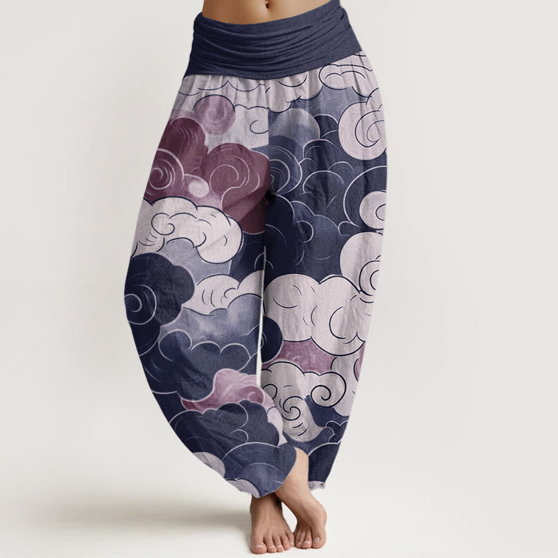 Pantalones Buddha Stones de algodón puro con diseño de nubes auspiciosas para mujer, con cintura elástica - Azul pizarra oscuro - US22，UK/AU26，EU54 (6XL) - image 6