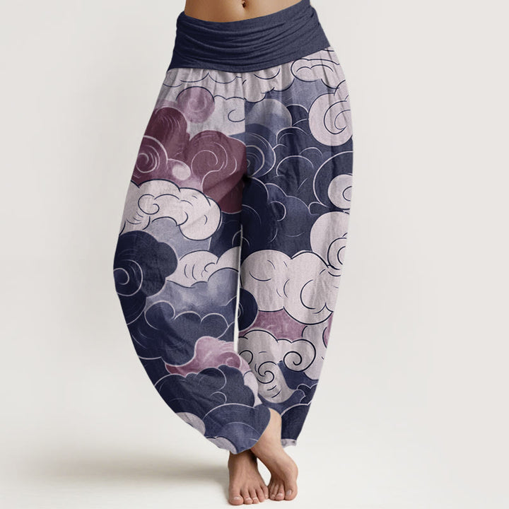 Pantalones Buddha Stones de algodón puro con diseño de nubes auspiciosas para mujer, con cintura elástica - Azul pizarra oscuro - US22，UK/AU26，EU54 (6XL) - image 6