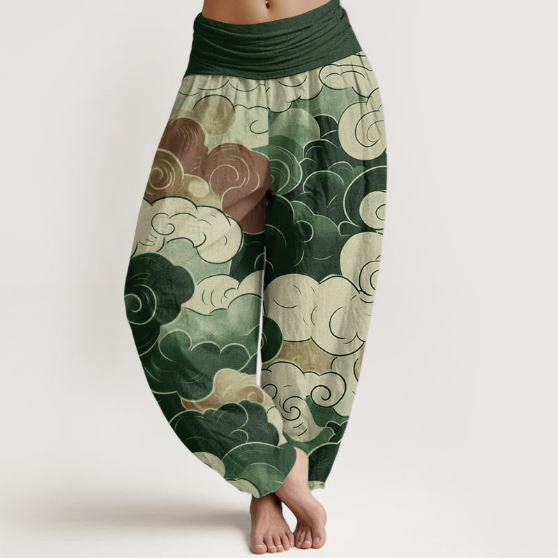 Pantalones Buddha Stones de algodón puro con diseño de nubes auspiciosas para mujer, con cintura elástica - Verde - US22，UK/AU26，EU54 (6XL) - image 9