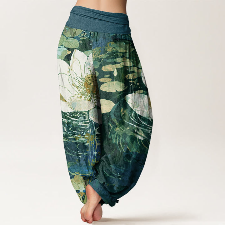 Pantalones bombachos de cintura elástica para mujer, de algodón, estilo casual, con estampado de flor de loto y Buddha Stones. - image 2