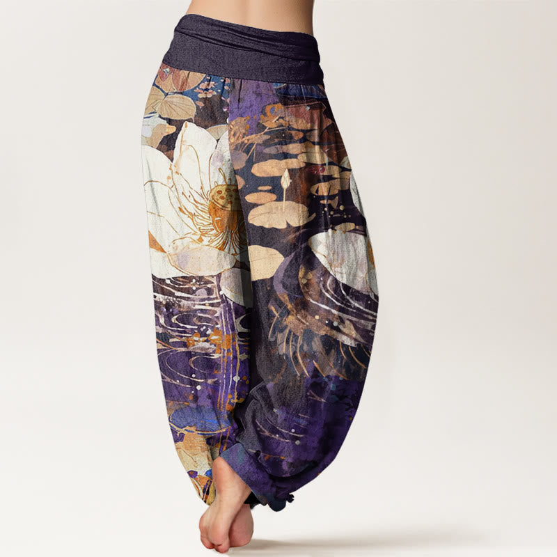 Pantalones bombachos de cintura elástica para mujer, de algodón, estilo casual, con estampado de flor de loto y Buddha Stones. - image 9