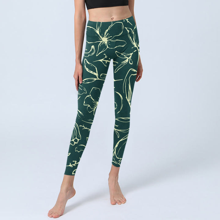 Leggings de yoga para mujer con estampado de pétalos florales grandes y Buddha Stones - image 5
