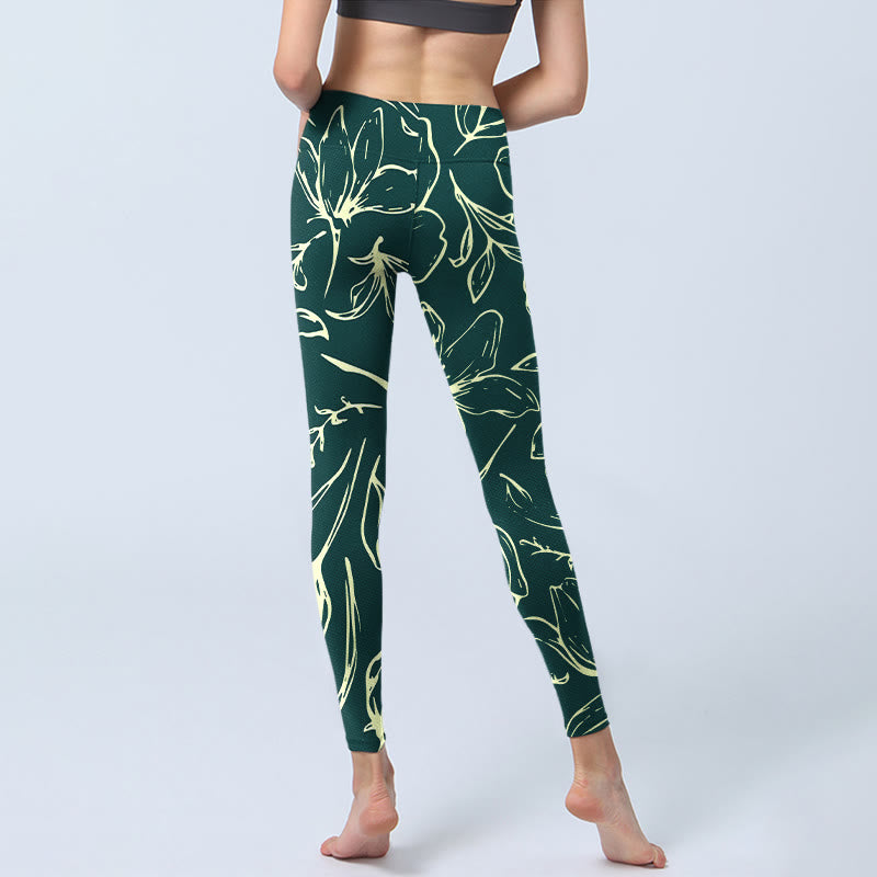 Leggings de yoga para mujer con estampado de pétalos florales grandes y Buddha Stones - image 7