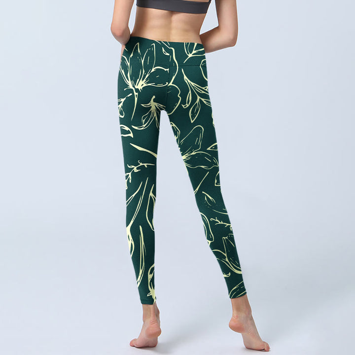 Leggings de yoga para mujer con estampado de pétalos florales grandes y Buddha Stones - image 7
