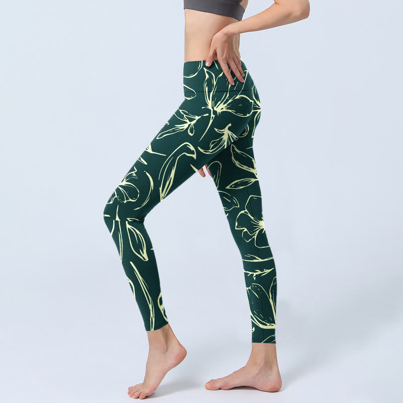 Leggings de yoga para mujer con estampado de pétalos florales grandes y Buddha Stones - image 2